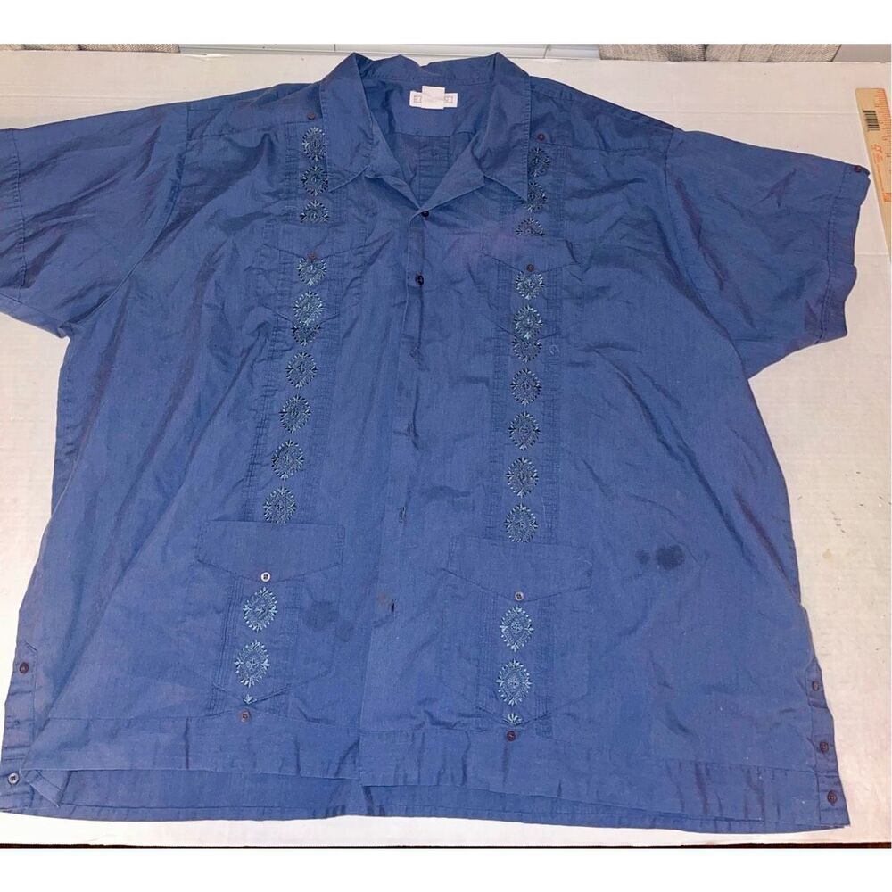 Romani Collection Mens Button Down Shirt size 5XL Blue Havana Embroidered A18‎